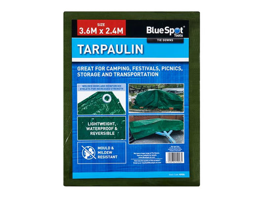 BlueSpot Green Tarpaulin 3.6 x 2.4m Lightweight And Waterproof B/S45926