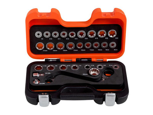 Bahco S Type Low Profile Ratchet Ring Wrench Adaptor Set 29 Piece BAH1320SRM29