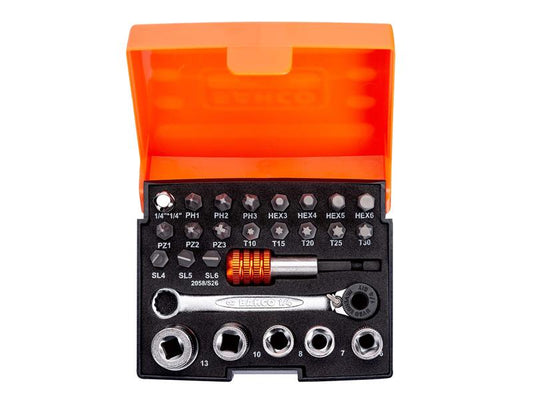 Bahco 2058/S26 1/4in Drive Ratchet Socket Set, 26 Piece BAH2058S26