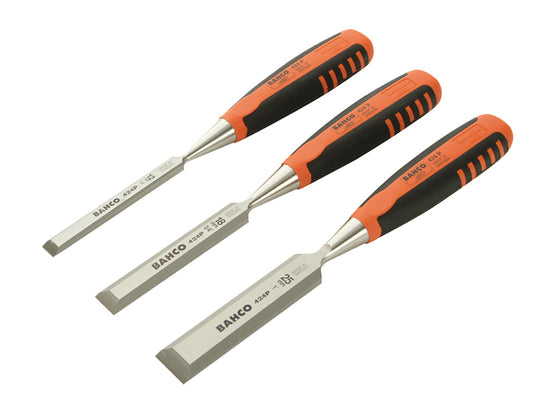 Bahco Bevel Edge Wood Chisel Set 3 Piece Size 12, 18 and 25mm BAH424PS3
