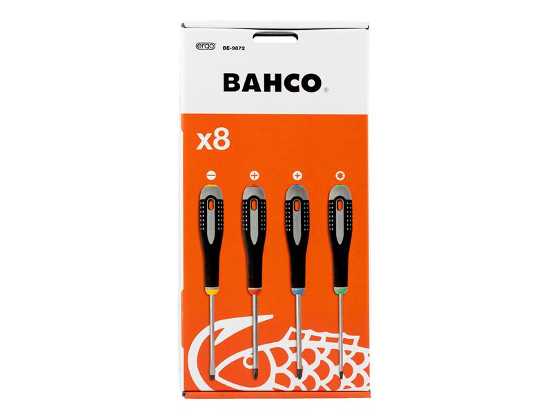 Bahco ERGO Screwdriver Set 8 Piece Comfort Handles Mixed Set BE-9872
