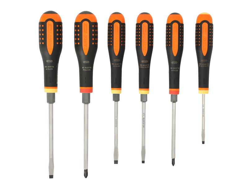 Bahco ERGO Through Blade Screwdriver Set 6 Piece Slotted & Phillips BE-9881TB