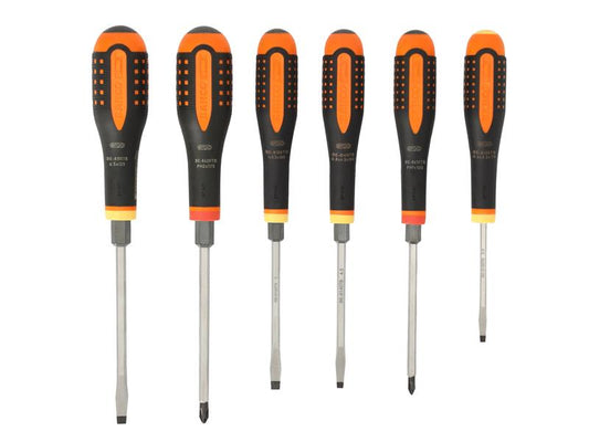 Bahco ERGO Through Blade Screwdriver Set 6 Piece Slotted & Phillips BE-9881TB