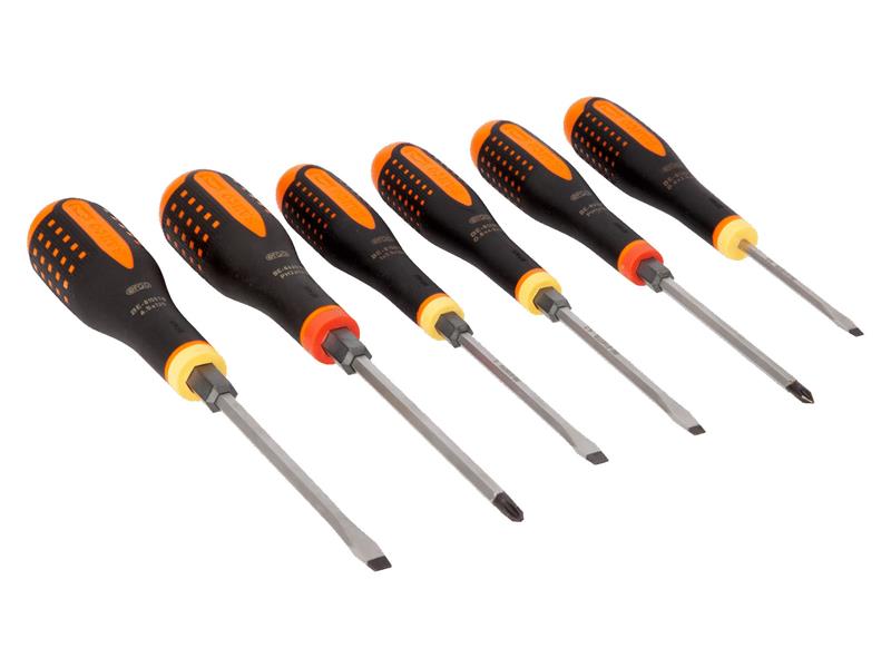 Bahco ERGO Through Blade Screwdriver Set 6 Piece Slotted & Phillips BE-9881TB