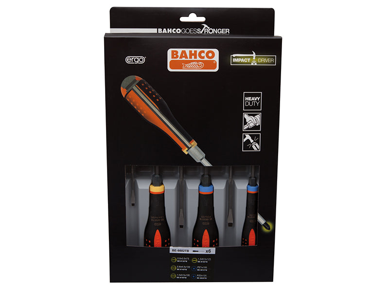 Bahco BE-9882TB ERGO™ Through Blade Screwdriver Set, 6 Piece BAH9882TB