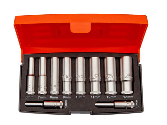 Bahco Metric Deep Socket Set 10 Piece 1/4in Drive Polypropylene Case S0810L