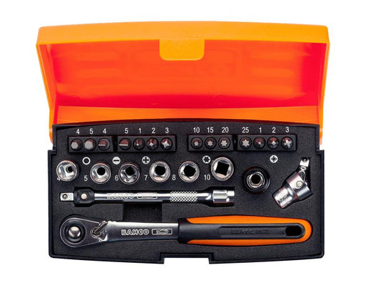 Bahco 1/4in Metric Socket And Bit Set 24 Piece Single Hex Matt Finish SL24
