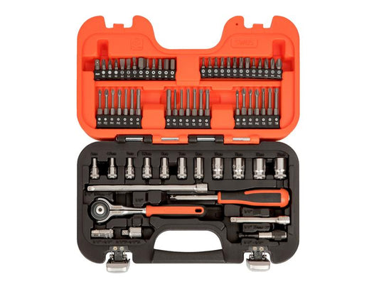 Bahco 1/4in Drive Metric Socket And Bit Set 65 Piece Swivel Ratchet SW65