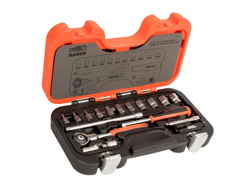 Bahco 1/4in Drive Metric Socket And Bit Set 65 Piece Swivel Ratchet SW65