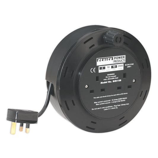 Sealey Cassette Type Cable Reel 10m 4 x 230V 1.00mm� Thermal Trip BCR10B