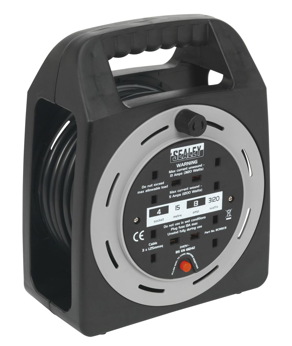 Sealey Cable Reel Box Type 15m 4 x 230V 1.25mm� Thermal Trip BCR15CB