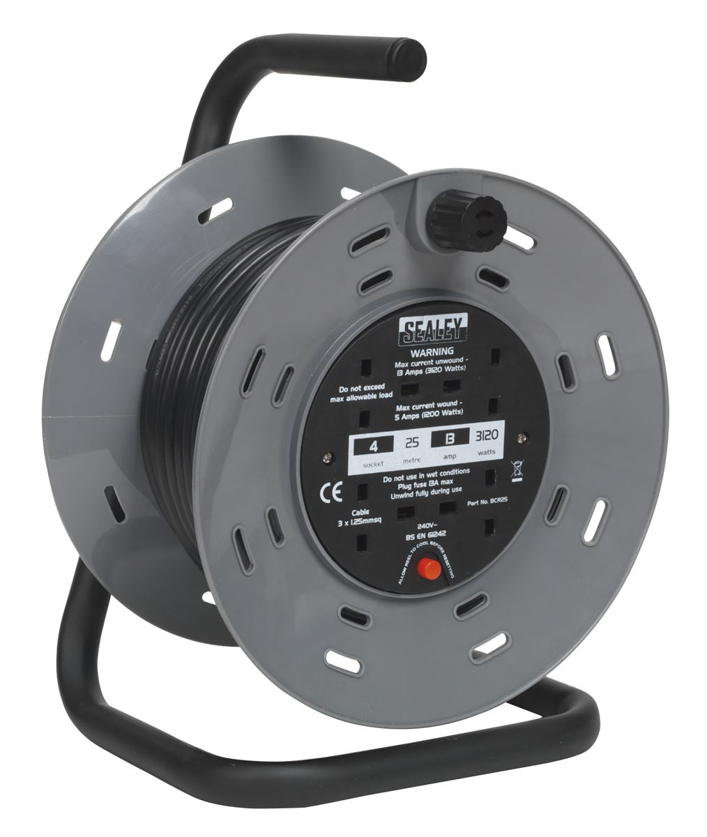Sealey Cable Reel 25m 4 x 230V 1.25mm� Thermal Trip BCR25