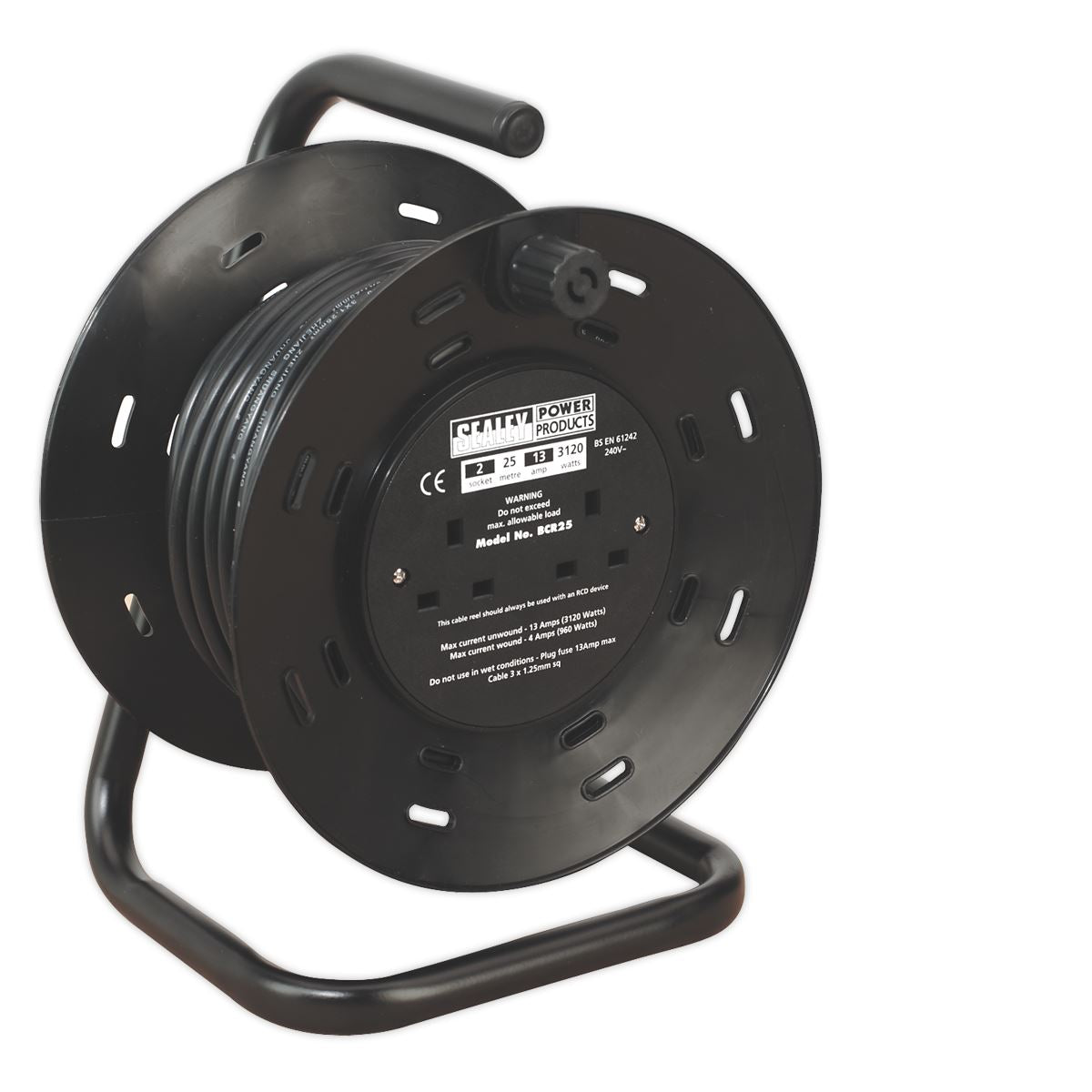 Sealey Cable Reel 25m 4 x 230V 1.25mm� Thermal Trip BCR25
