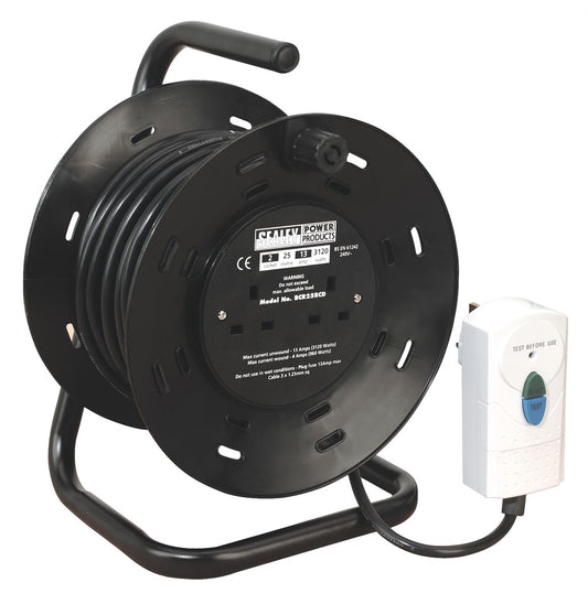 Sealey Cable Reel 25m 4 x 230V 1.25mm� Thermal Trip with RCD Plug BCR25RCD