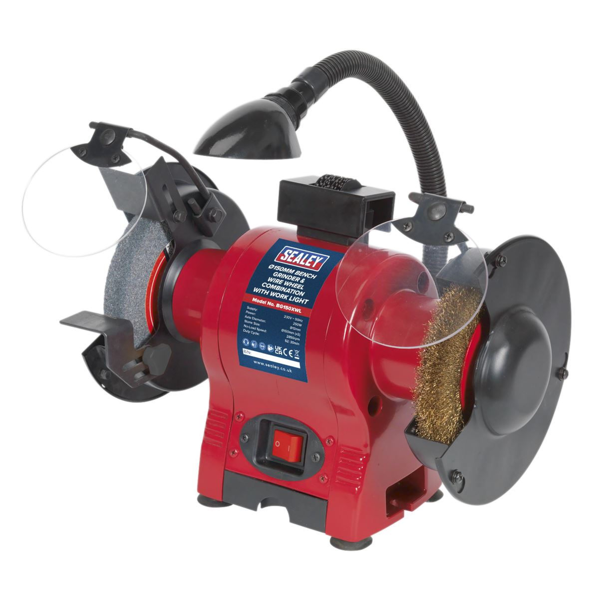 Sealey Bench Grinder �150mm & Wire Wheel Combination with Worklight 250W/230V BG150XWL