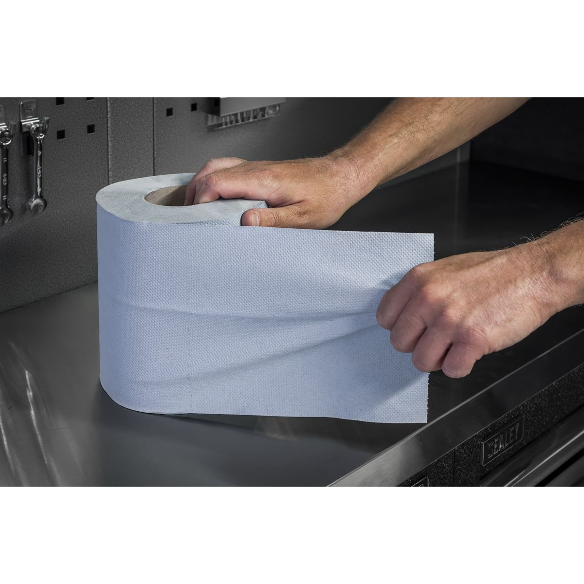 Sealey Blue Embossed 2-Ply Paper Roll 60m Pack of 6 Absorbent Wipes BLU60