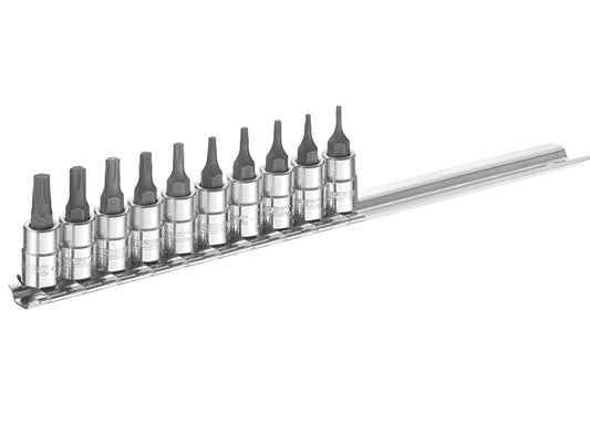 Expert 1/4in Drive TORX Socket Set 10 Piece TX6 to TX30 On A Rail BRIE030703B
