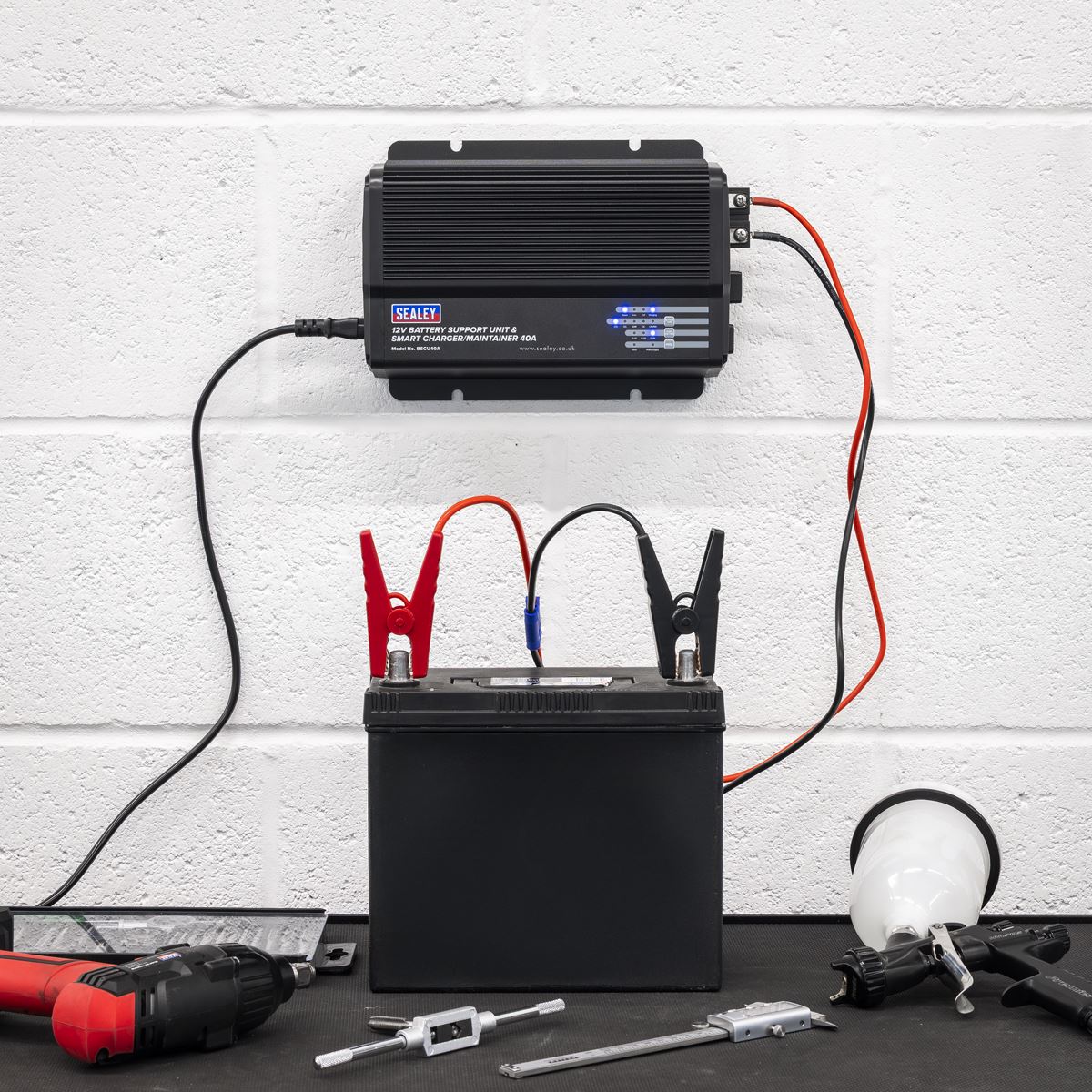 Sealey 12V Battery Charger Maintainer Smart Support Unit 40A 230V BSCU40A