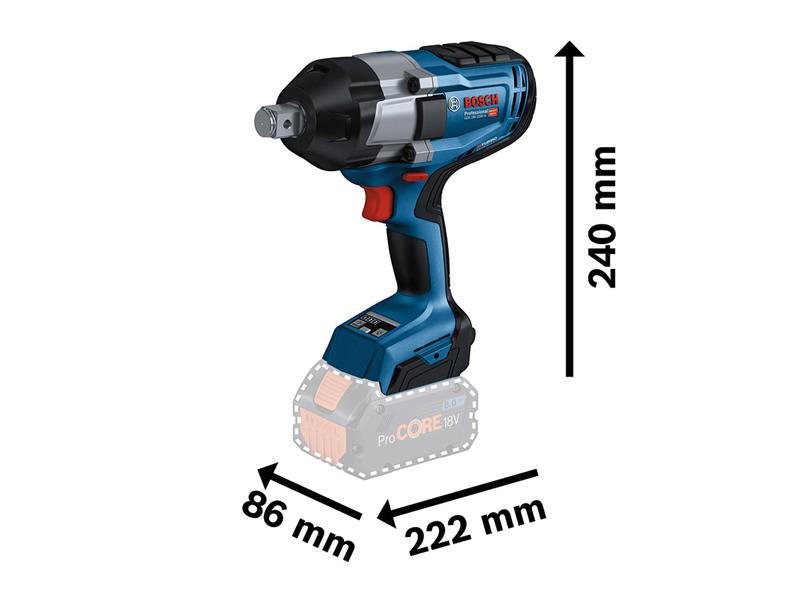 Bosch Pro BITURBO 3/4in Impact Wrench 18V Bare Unit Tor 1,700Nm. GDS 18V-1050 H