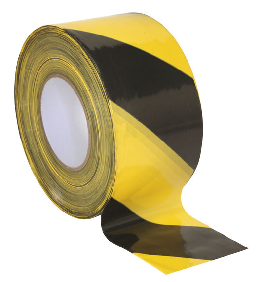 Sealey Hazard Warning Barrier Tape 80mm x 100m Black/Yellow Non-Adhesive BTBY