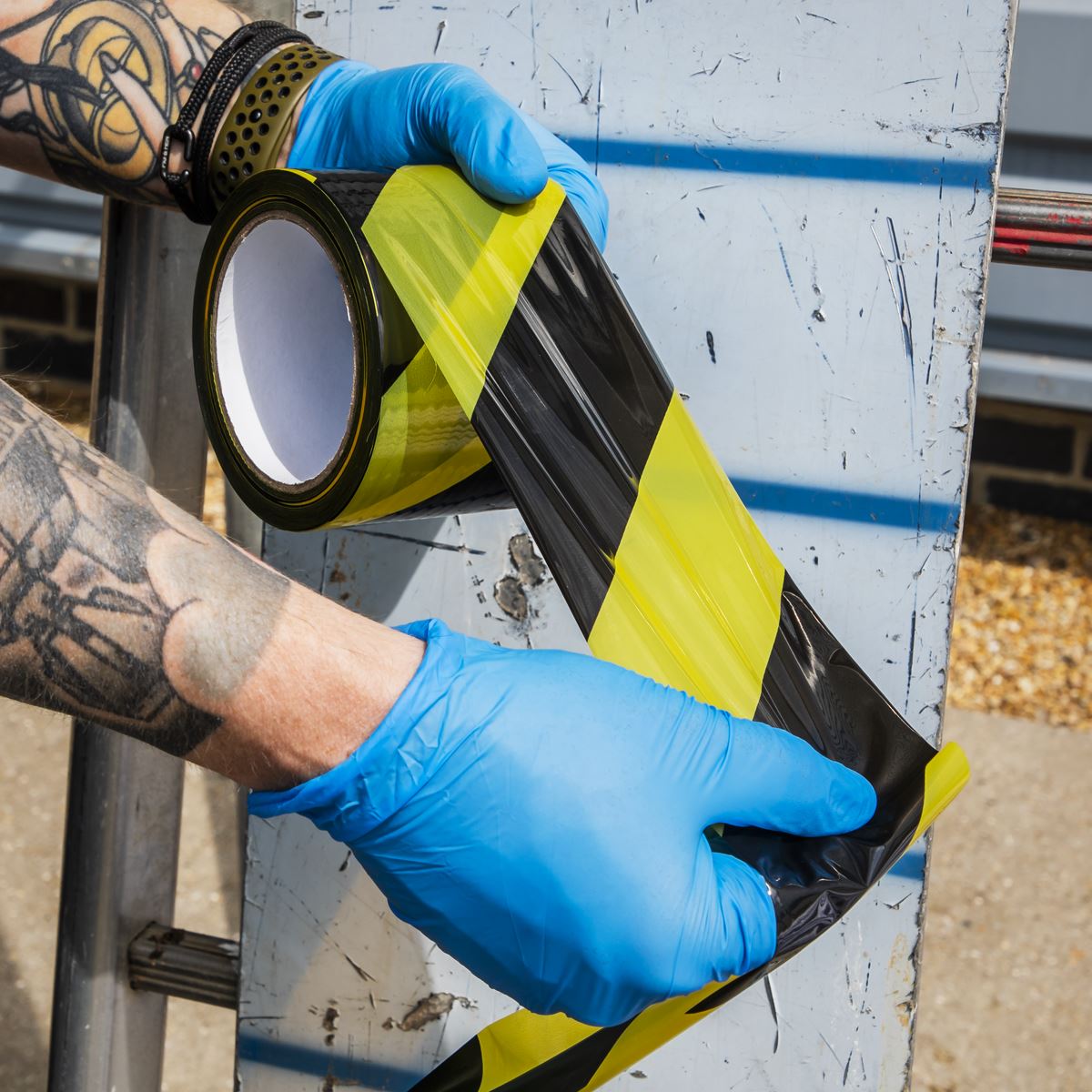 Sealey Hazard Warning Barrier Tape 80mm x 100m Black/Yellow Non-Adhesive BTBY