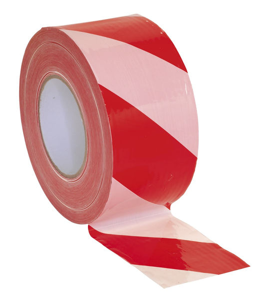 Sealey Hazard Warning Barrier Tape 80mm x 100m Red/White Non-Adhesive BTRW