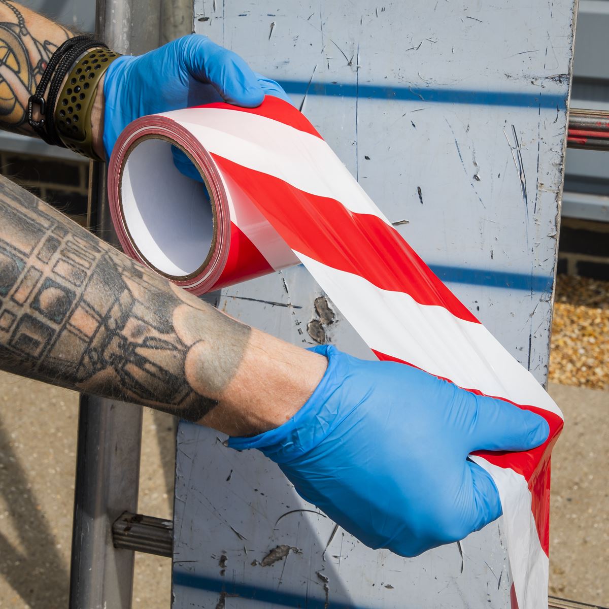 Sealey Hazard Warning Barrier Tape 80mm x 100m Red/White Non-Adhesive BTRW