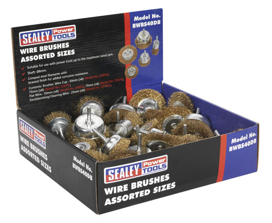 Sealey Wire Brushes Assorted Sizes Display Box of 40 BWBS40DB
