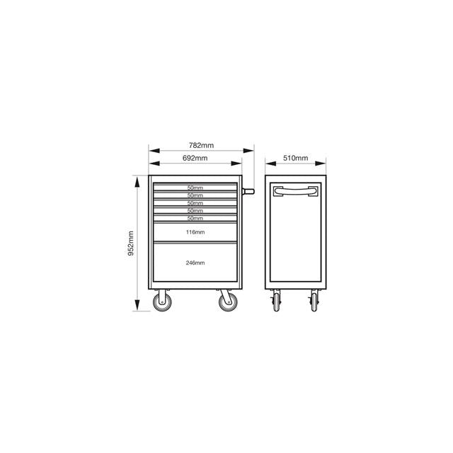 Bahco 5 Drawer Tool Trolley Black E72 Workshop Cabinet Storage HUB 26in 1472K5BLACK