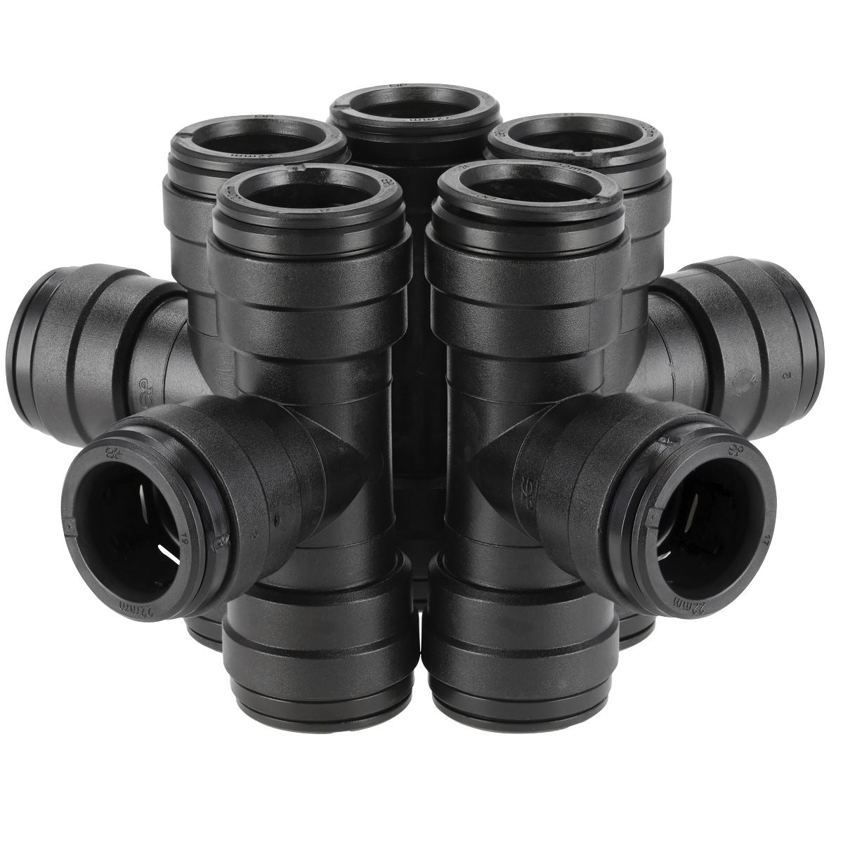 Sealey Equal Air Pipe Tee 22mm Pack of 5 John Guest Speedfit PM0222E CAS22ET
