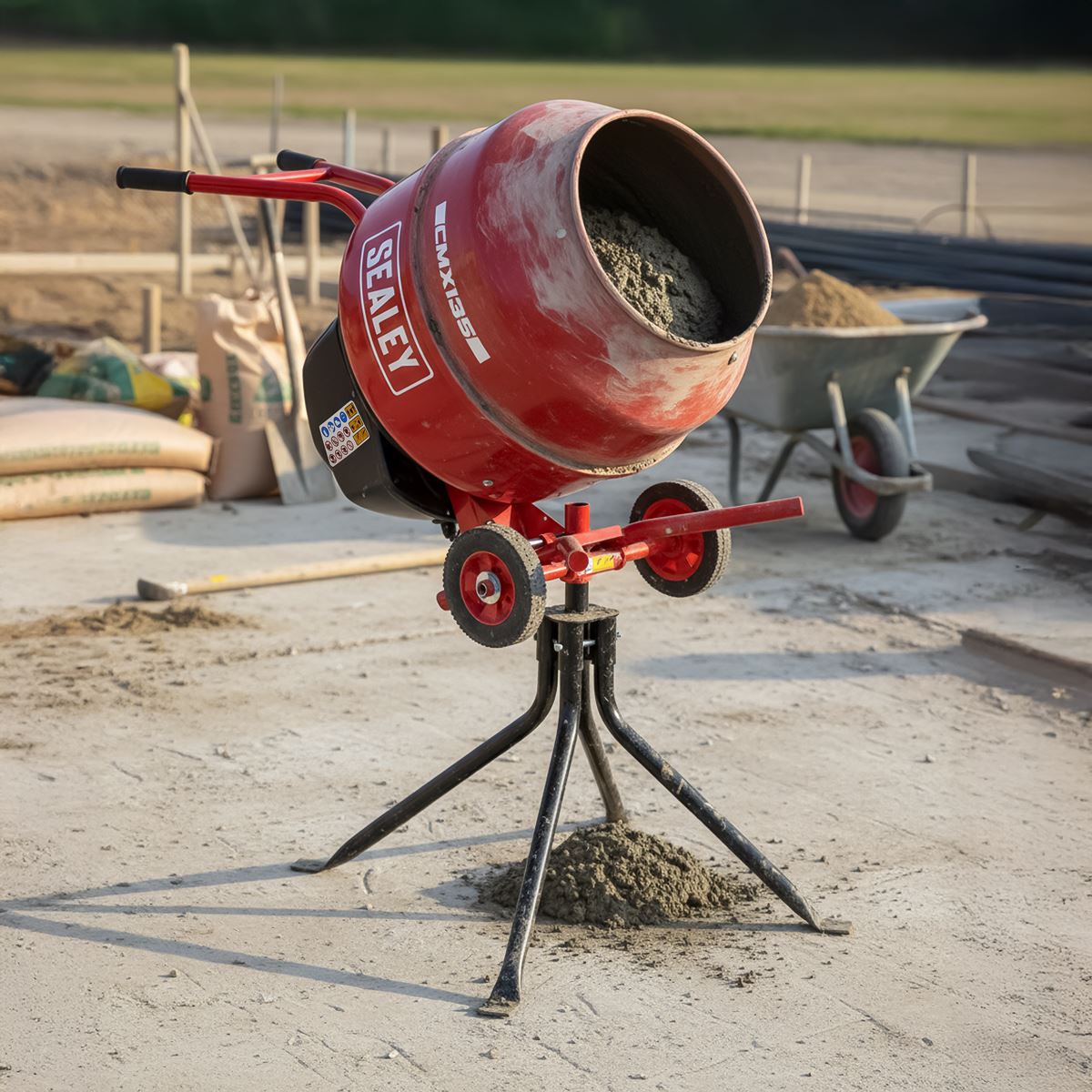 Sealey Cement Mixer & Stand 135L 550W 230V Drum Mouth 385mm 25 rev/min CMX135