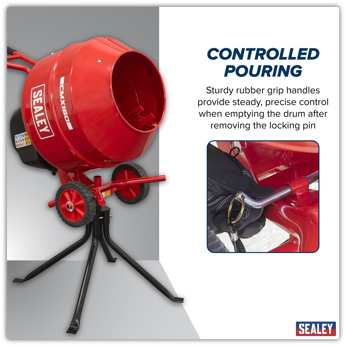 Sealey Cement Mixer & Stand 160L 230V 650W Drum Mouth 385mm 26 rev/min CMX160