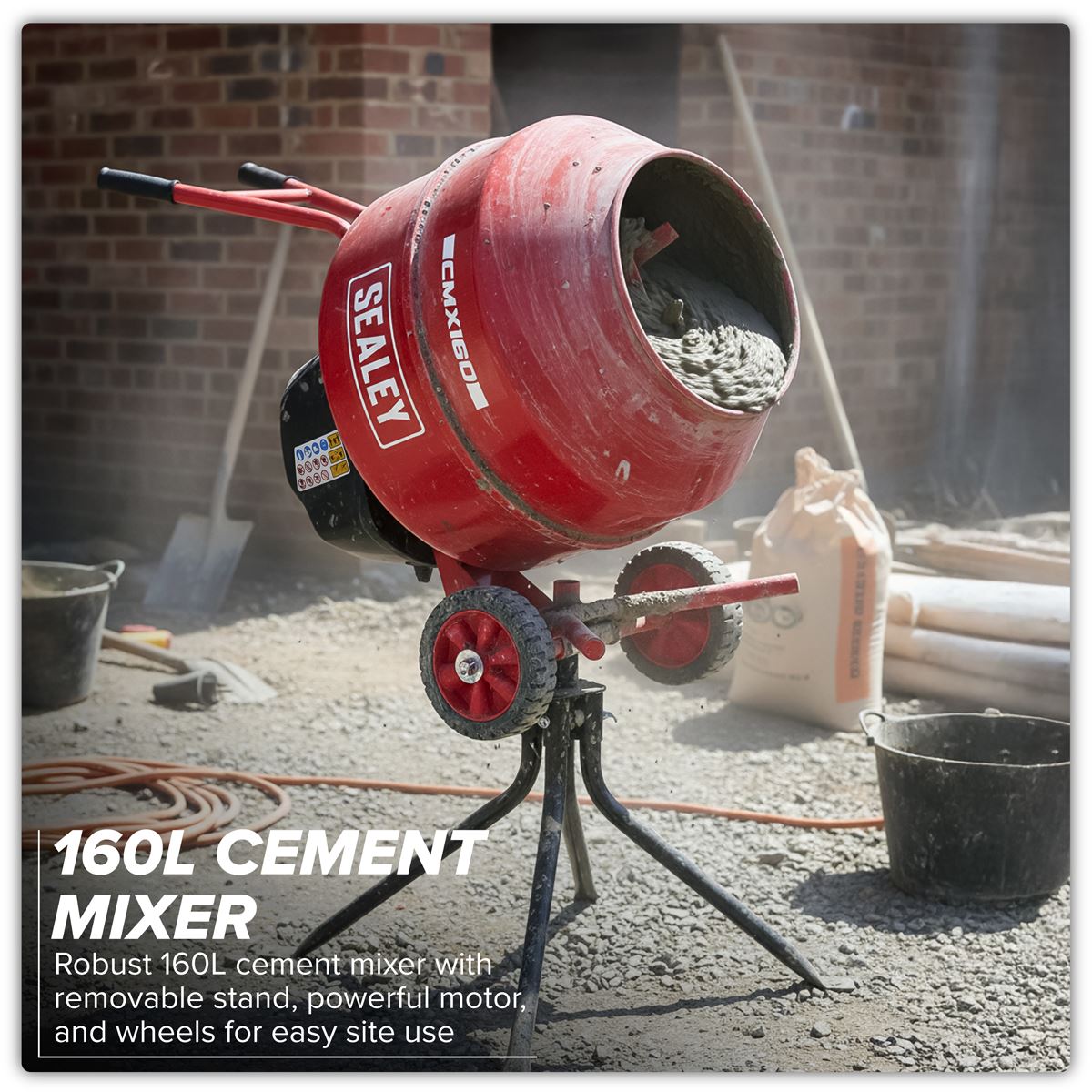 Sealey Cement Mixer & Stand 160L 230V 650W Drum Mouth 385mm 26 rev/min CMX160