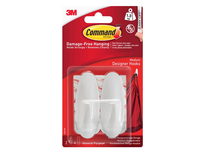 Command™ Medium White Designer Hooks (Pack 2) COM17081