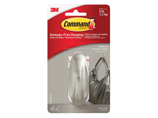 Command™ Medium Designer Hook, Brushed Nickel Effect COM17081BNES