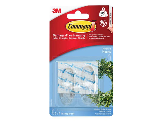 Command™ Clear Hooks with Clear Strips, Medium (Pack 2) COM17091CLR