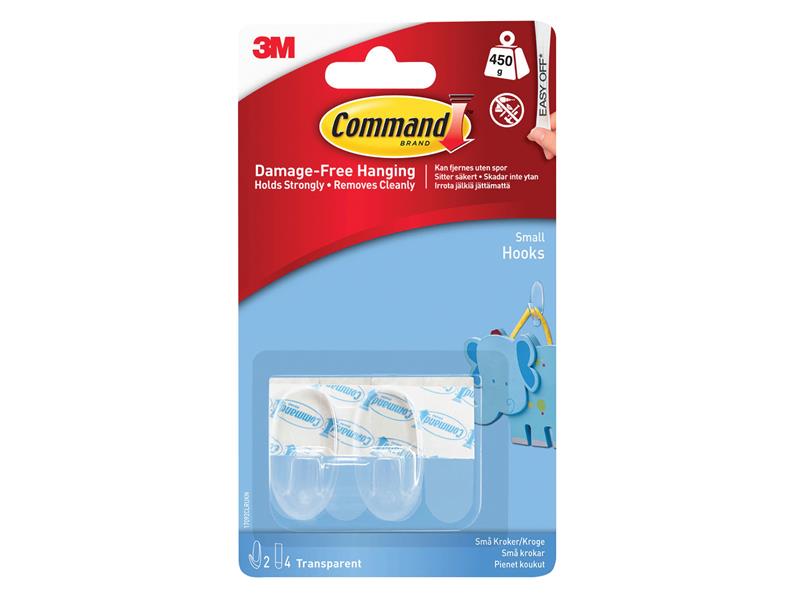 Command™ Clear Hooks with Clear Strips, Small (Pack 2) COM17092CLR