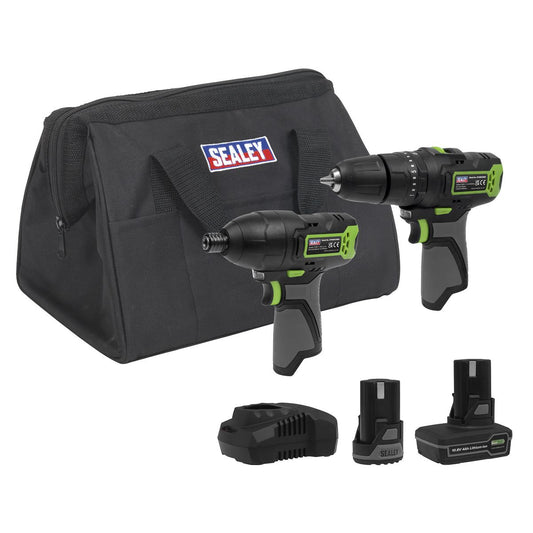 Sealey Combi Drill & Impact Driver Kit 2 x 10.8V Batts Euro Plug CP108VCOMBO3EU