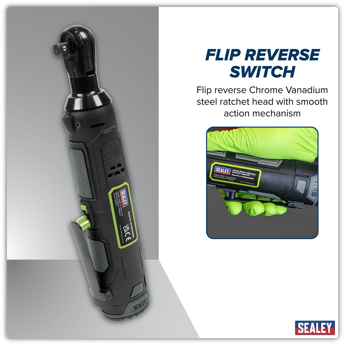 Sealey Cordless Ratchet Wrench 45Nm 3/8"D 10.8V 2Ah SV10.8 Series CP108VCRW