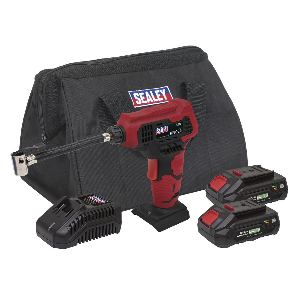 Sealey SV20 Series Cordless Tyre Inflator Kit 20V 2Ah - 2 Batteries & Euro Plug CP20VAPKITEU