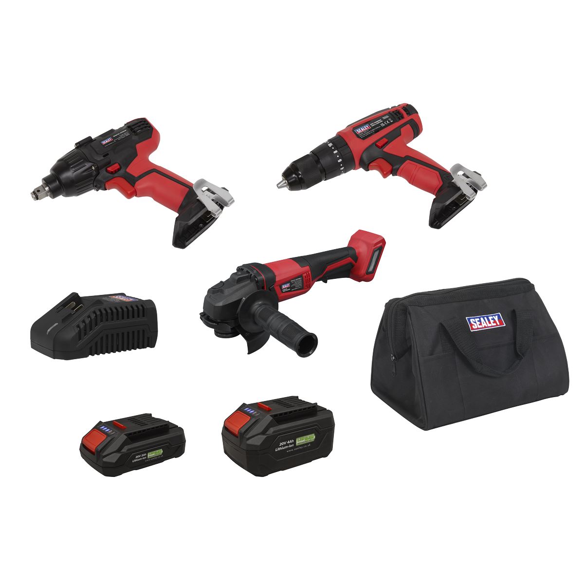 Sealey SV20 Series Cordless Power Tool Kit 20V Euro Plug 2 Batts CP20VCOMBO1EU