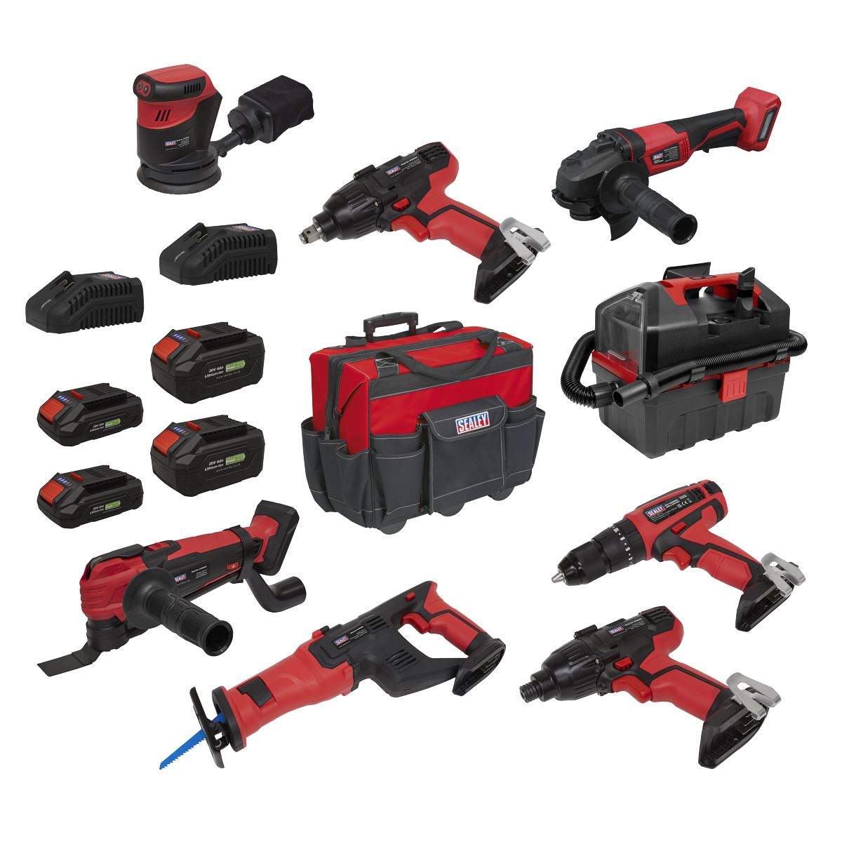 Sealey SV20 Series Cordless Power Tool Kit 20V Euro Plug 4 Batts CP20VCOMBO4EU