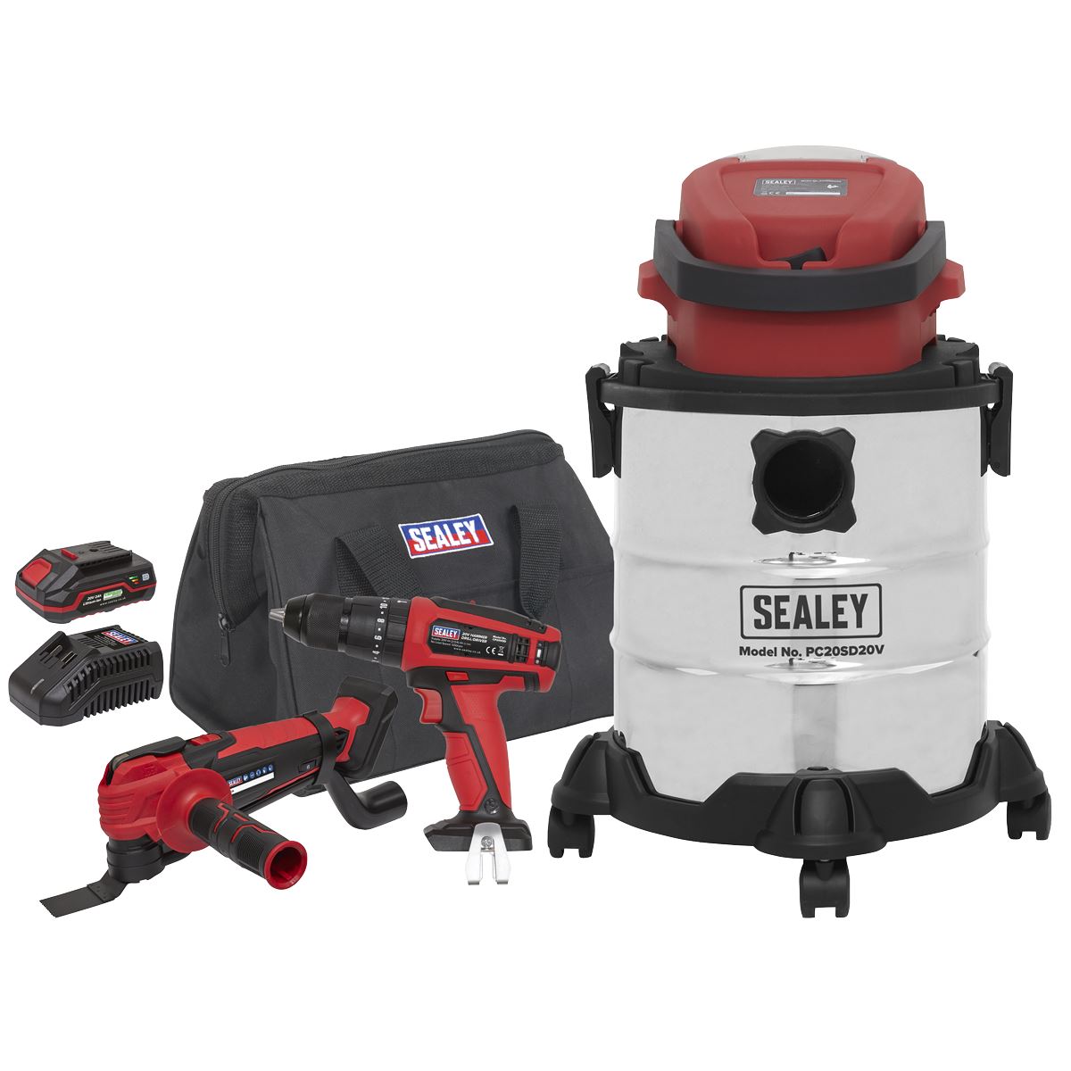 Sealey 3 x 20V SV20 Series Tool Vac Combo - 2 Batteries CP20VCOMBO5