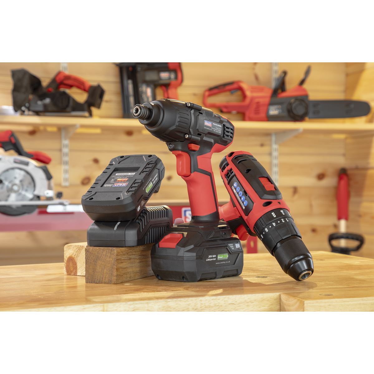 Sealey 2x 20V SV20 Series Cordless �13mm Combi Drill & 1/4"Hex Drive Impact Driver Combo Kit CP20VDDCOMBO
