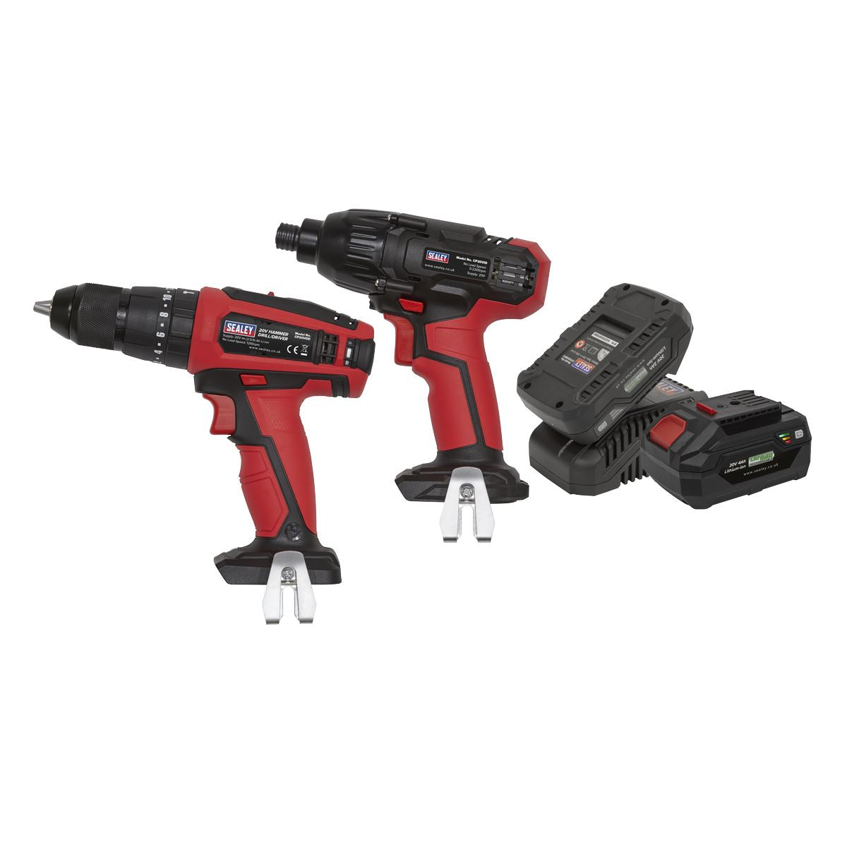 Sealey 2x 20V SV20 Series Cordless �13mm Combi Drill & 1/4"Hex Drive Impact Driver Combo Kit CP20VDDCOMBO