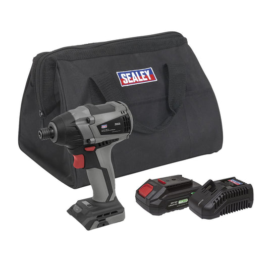 Sealey Brushless Impact Driver Kit 1/4" Hex 20V 2Ah SV20 Series CP20VIDXKIT1