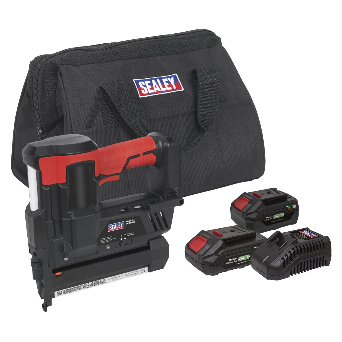 Sealey Cordless Staple/Nail Gun Kit 18G 20V SV20 Series - 2 Batteries CP20VNGKIT