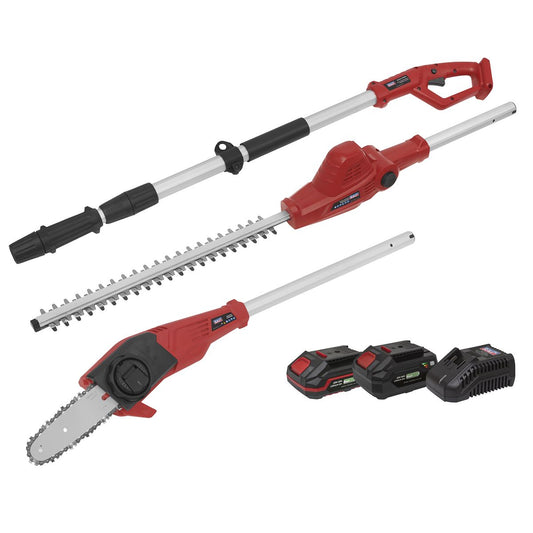 Sealey Telescopic Cordless Hedge Trimmer & Chainsaw Kit 20V 2 Batt CP20VTPCOMBO