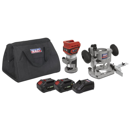 Sealey 20V SV20 Series Cordless Trimming Router Kit 2 Batteries CP20VTRKIT