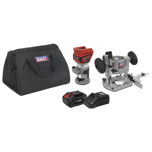 Sealey 20V SV20 Series Cordless Trimming Router Kit 4Ah 1 Battery CP20VTRKIT1